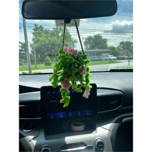 Hand Crafted Green and Pink Crochet Hanging Plant Ornament